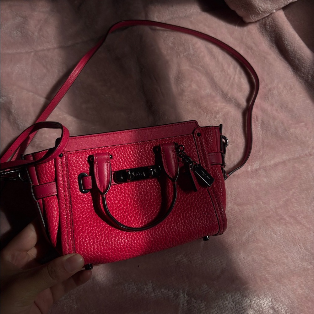 Coach Hot Pink Pebbled Leather Satchel with Shoulder Strap